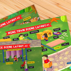 Imaginative Play Setup Plan: Mini Town #1, Mini Town #2, Obstacle Race #2